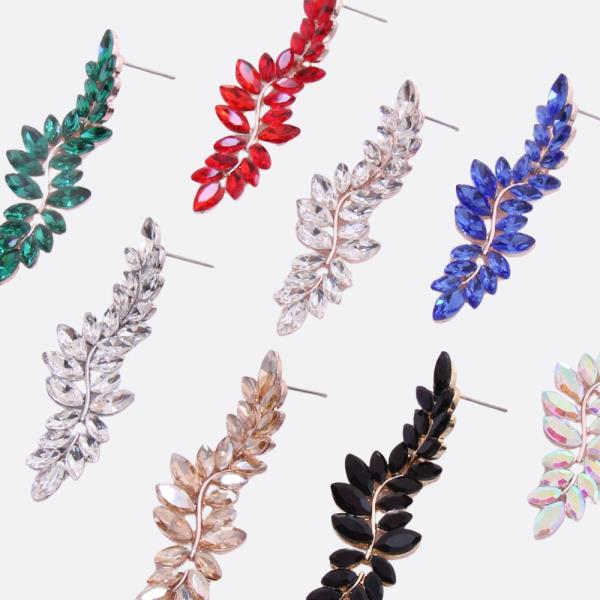 COLOR TEARDROP CRYSTAL STONE LEAF EARRING