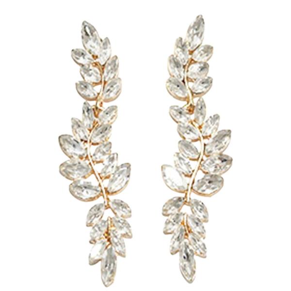 COLOR TEARDROP CRYSTAL STONE LEAF EARRING
