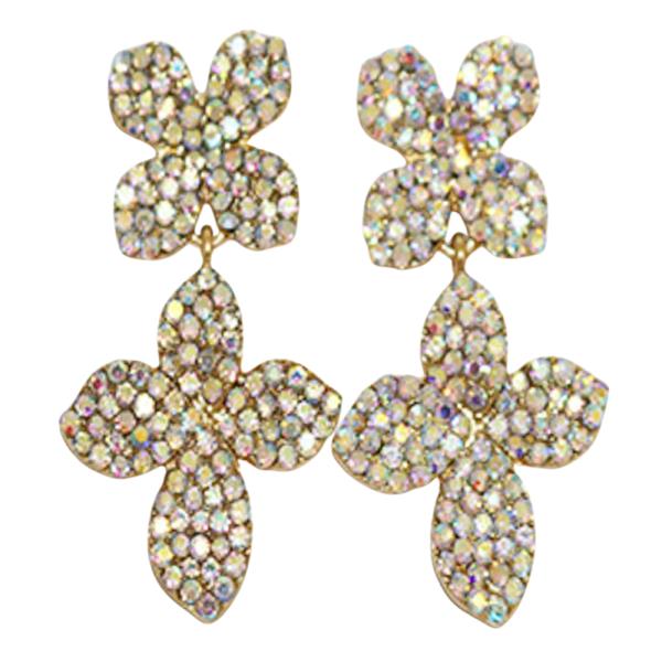 COLOR RHINESTONE FLOWER DANGLE EARRING