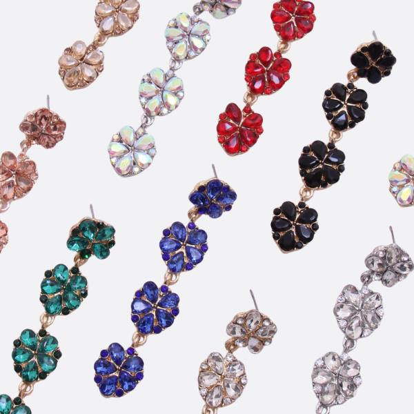 COLOR CRYSTAL STONE FLOWER DROP EARRING