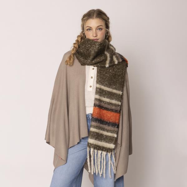 MULTI STRIPE COZY SCARF W/ FRINGE