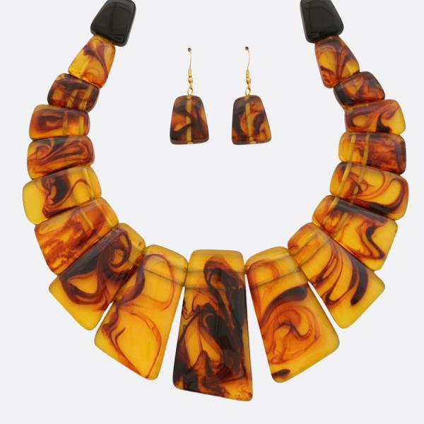 TORTOISE CHUNKY NECKLACE EARRING SET