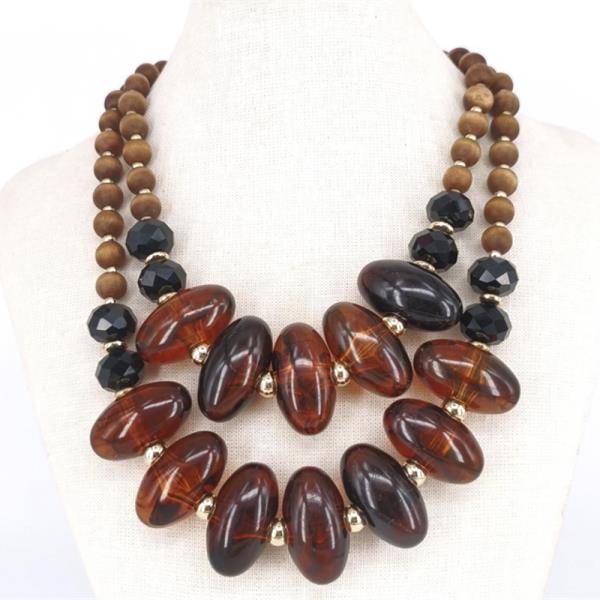 AMBER WOOD CHUNKY NECKLACE EARRING SET