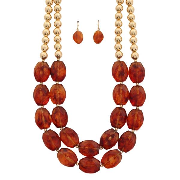 AMBER METAL MIX CHUNKY NECKLACE EARRING SET