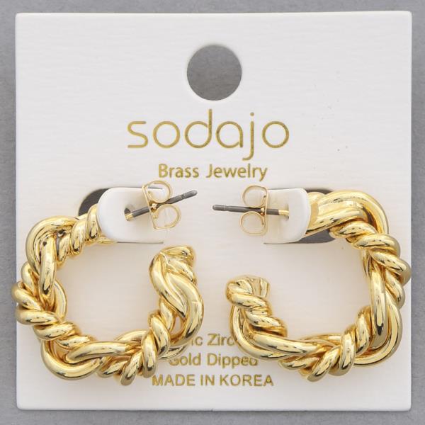 SODAJO TWISTED BRAIDED GOLD DIPPED OPEN HOOP EARRING