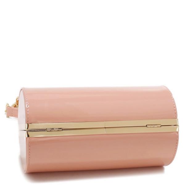 SMOOTH GLOSSY CYLINDER SHAPED HANDLE EVENING BAG