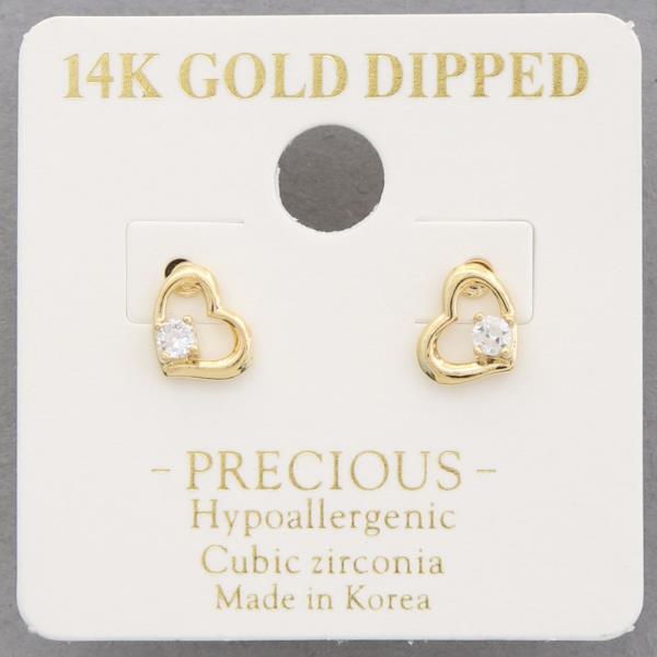 14K GOLD DIPPED CZ HEART SHAPE EARRING