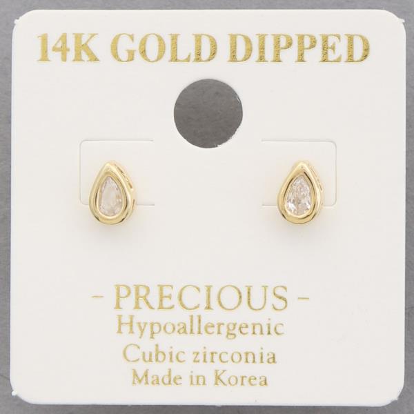 14K GOLD DIPPED CZ TEARDROP STUD EARRING