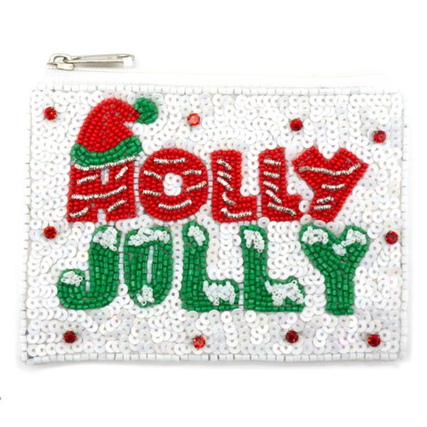 HOLLY JOLLY CHRISTMAS SEED BEAD COIN BAG