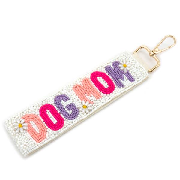 DOG MOM SEED BEAD KEYCHAIN