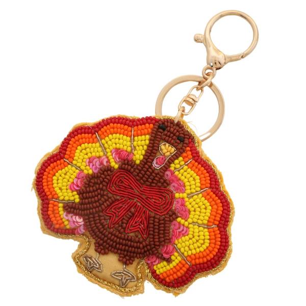 SEED BEAD THANKSGIVING TURKEY KEYCHAIN