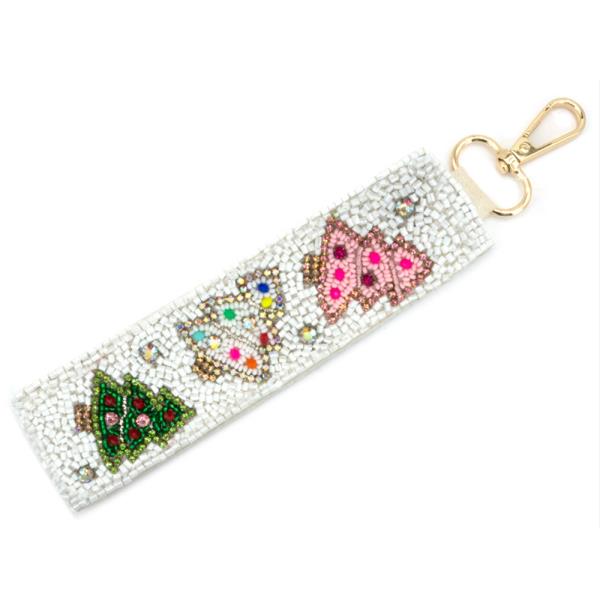 CHRISTMAS TREE SEED BEAD KEYCHAIN