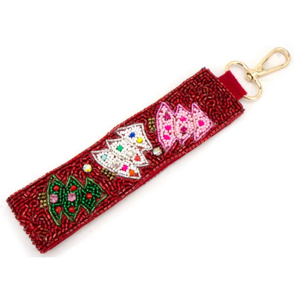 CHRISTMAS TREE SEED BEAD KEYCHAIN