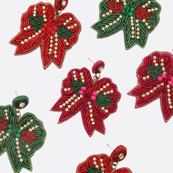 CHRISTMAS RIBBON SEED BEAD EARRING