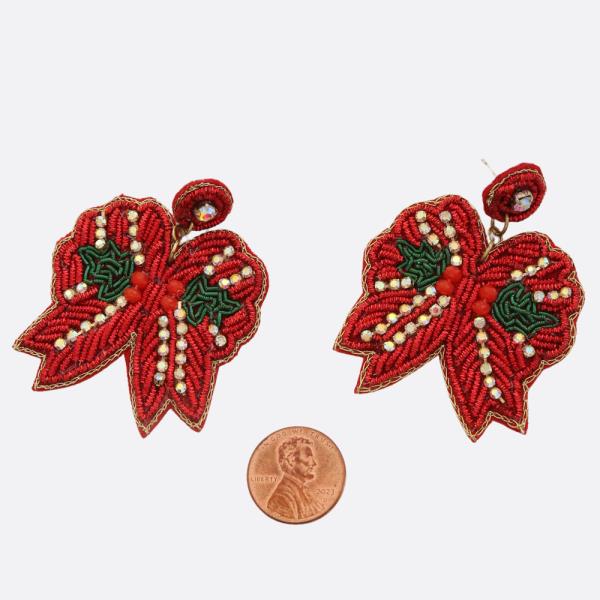 CHRISTMAS RIBBON SEED BEAD EARRING