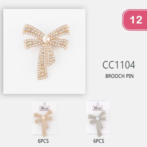 RHINESTONE BOW BROOCH (12 UNITS)