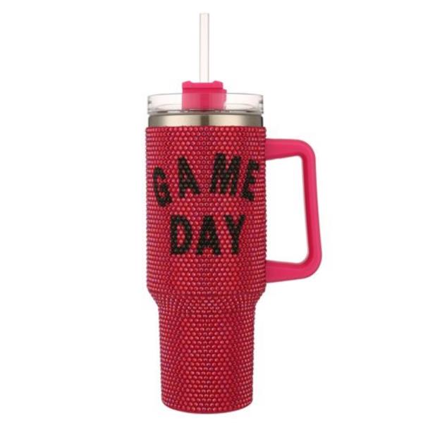 GAME DAY RHINESTONE BLING 40 OZ TUMBLER WITH HANDLE