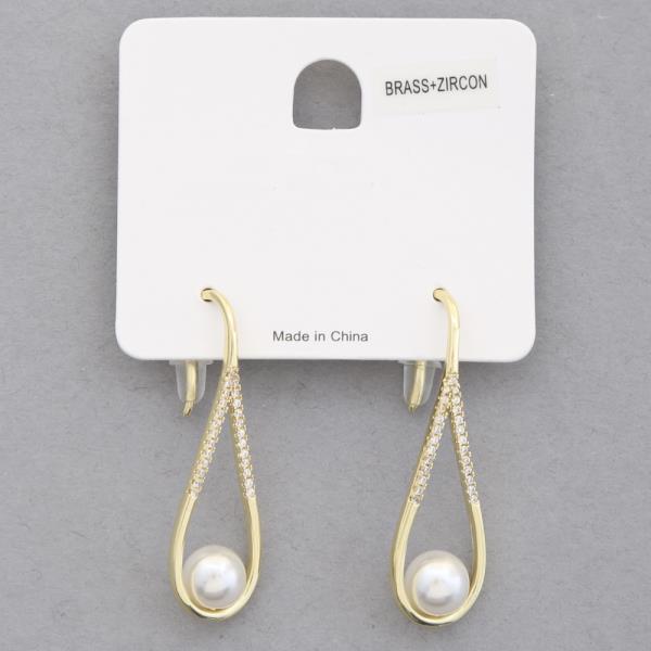 PEARL BRASS CZ TEARDROP EARRING