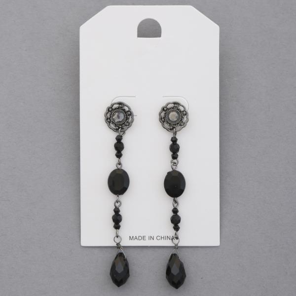 RHINESTONE BLACK STONE DROP EARRING