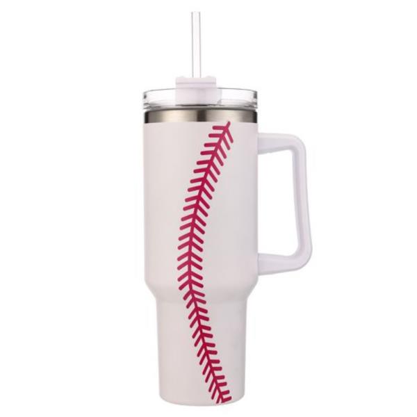 BASEBALL PRINT 40 OZ TUMBLER WITH HANDLE