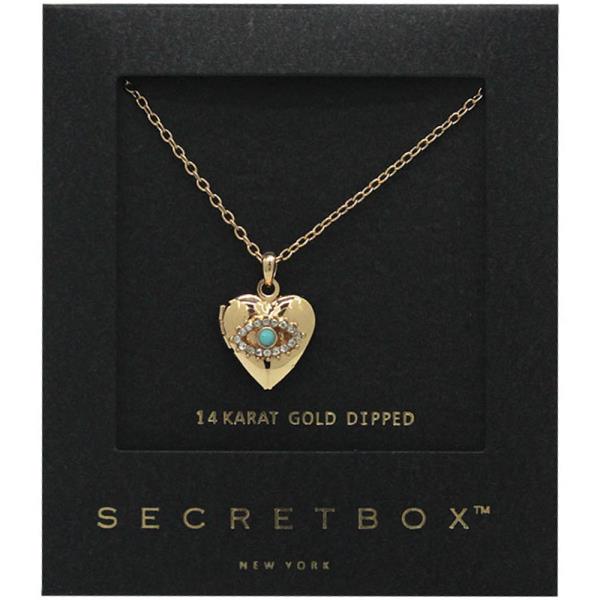 SECRET BOX 14K GOLD DIPPED EVIL EYE HEART PENDANT NECKLACE