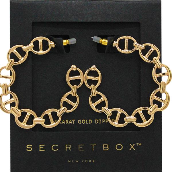 SECRET BOX 14K GOLD DIPPED CHAIN HOOP EARRING