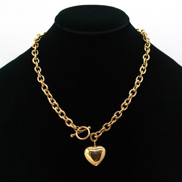 SECRET BOX 14K GOLD DIPPED HEART PENDANT TOGGLE CLASP NECKLACE