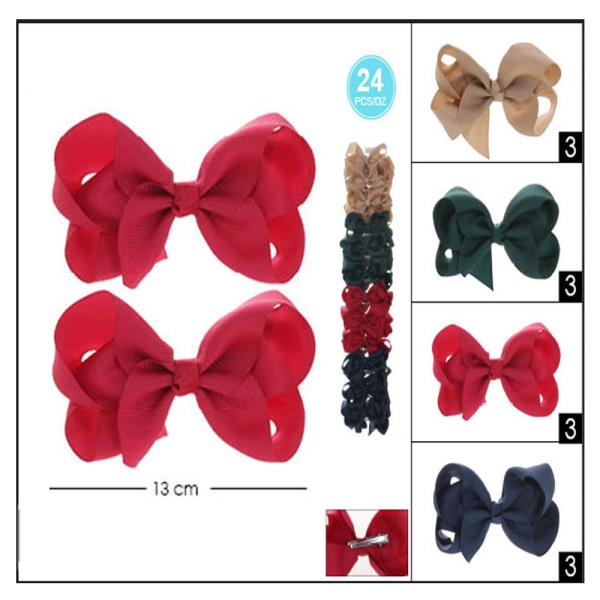 RIBBON HAIR BOW PINS (24 UNITS)