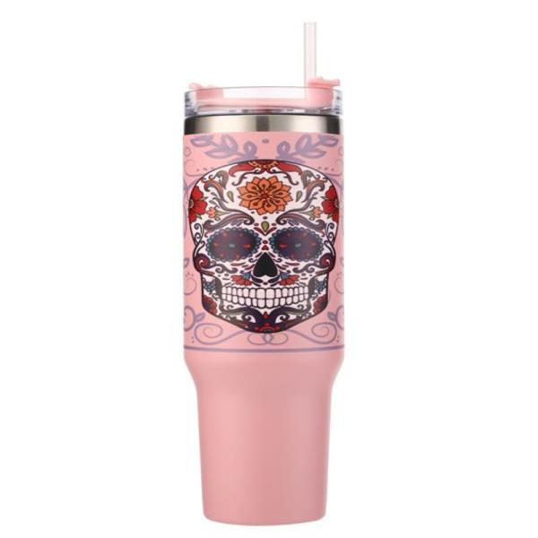 SUGAR SKULL PRINT TUMBLER WITH HANDLE