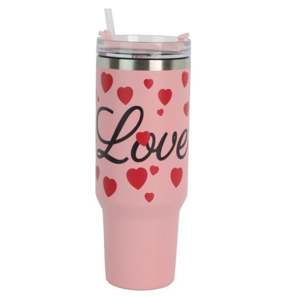 LOVE HEARTS PRINT TUMBLER WITH HANDLE