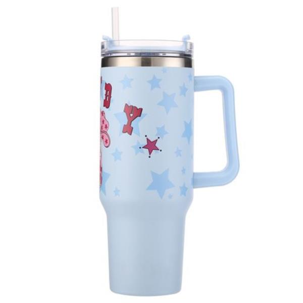 WESTERN HOWDY COWBOY HAT BOOTS STARS TUMBLER  WITH HANDLE