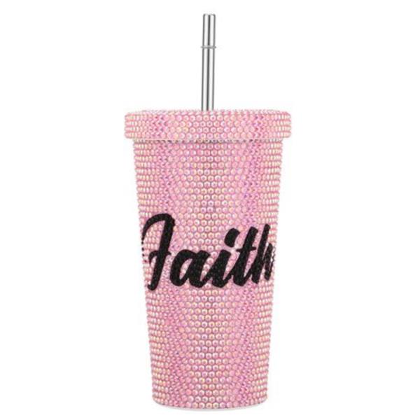 FAITH RHINESTONE BLING 17OZ TUMBLER WITH STRAW