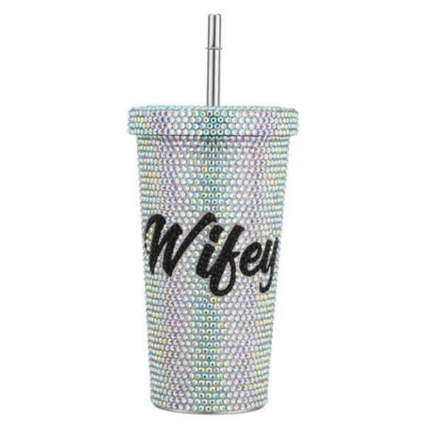 WIFEY RHINESTONE BLING 17 OZ TUMBLER WITH STRAW