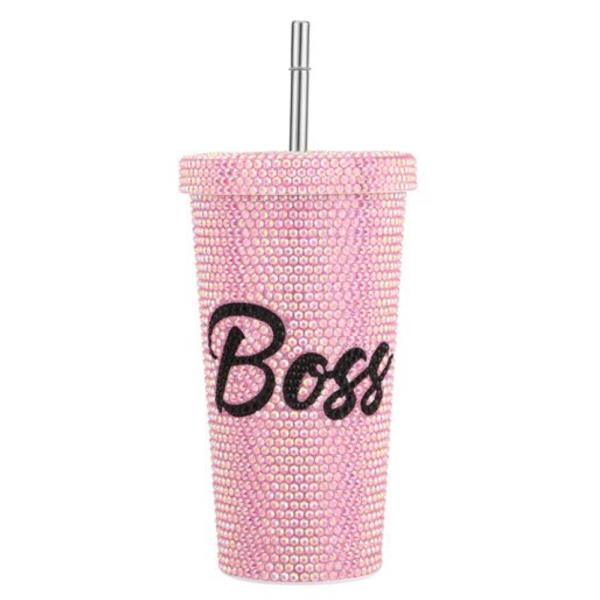 BOSS RHINESTONE BLING 17OZ TUMBLER WITH STRAW