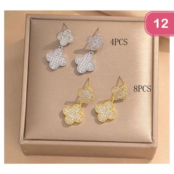 CLOVER RHINESTONE DANGLE EARRINGS (12 UNITS)