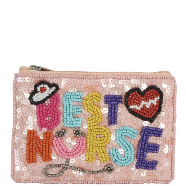 SEED BEAD BEST NURSE MINI COIN PURSE BAG