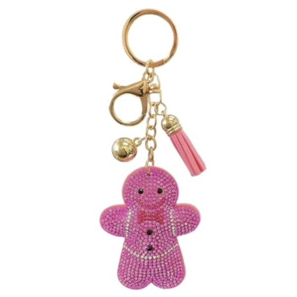 RHINESTONE CHRISTMAS GINGERBREAD KEYCHAIN WITH TASSEL