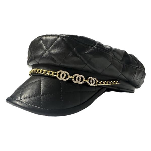 RHINESTONE CHAIN CABBIE NEWSBOY BERET HAT