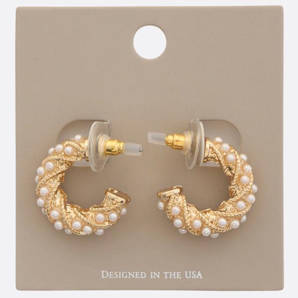 PEARL BEAD OPEN HOOP EARRING