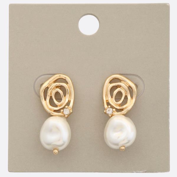 ROUND METAL PEARL BEAD EARRING