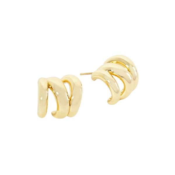 METAL PUFFY 3 LINE HALF HOOP STUD EARRING