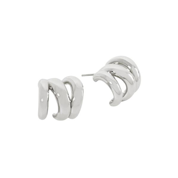 METAL PUFFY 3 LINE HALF HOOP STUD EARRING