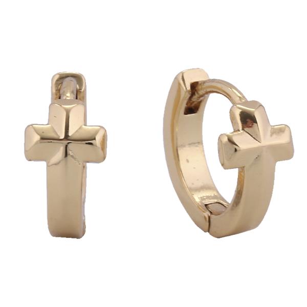 14K GOLD/WHITE GOLD DIPPED MINI CROSS HUGGIE EARRING