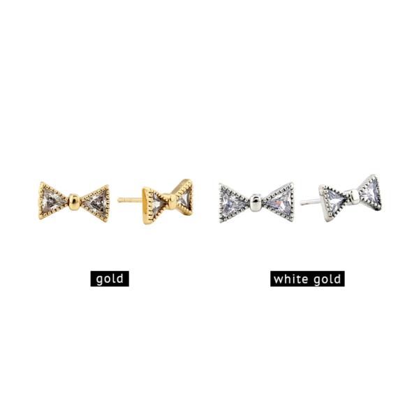 14K GOLD/WHITE GOLD DIPPED TINY LITTLE BOW STUD EARRING