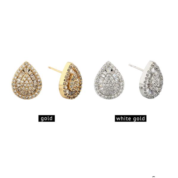 14K GOLD/WHITE GOLD DIPPED TEARDROP ENCRUSTED STUD EARRING