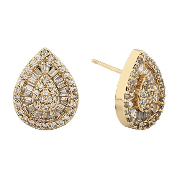 14K GOLD/WHITE GOLD DIPPED TEARDROP ENCRUSTED STUD EARRING