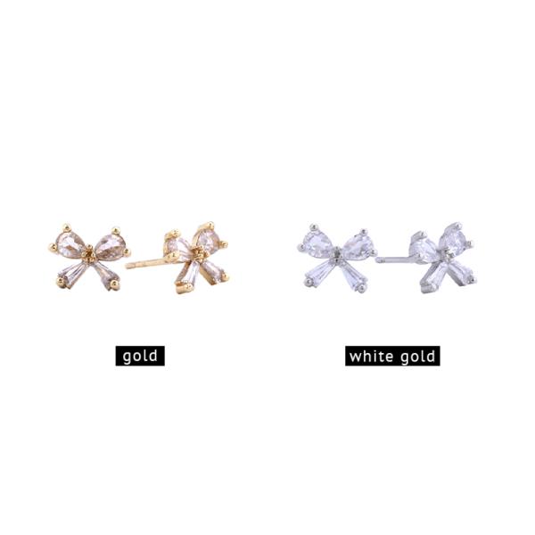 14K GOLD/WHITE GOLD DIPPED TINY BOW STUD EARRING