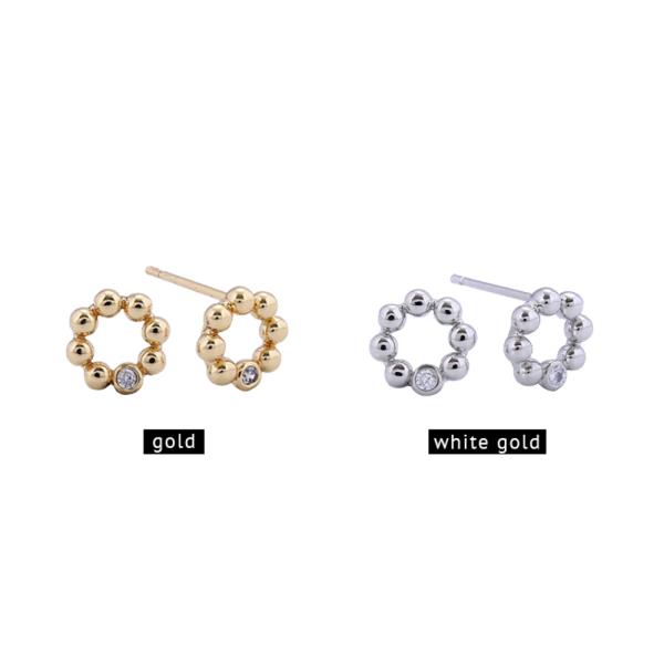 14K GOLD/WHITE GOLD DIPPED BEADED CIRCLE STUD EARRINGS