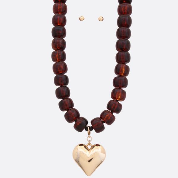 PUFFY HEART PENDANT BEADED NECKLACE