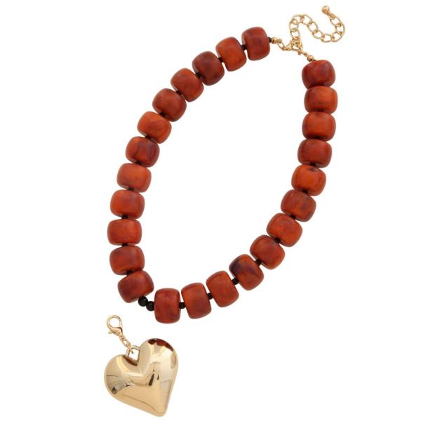 PUFFY HEART PENDANT BEADED NECKLACE